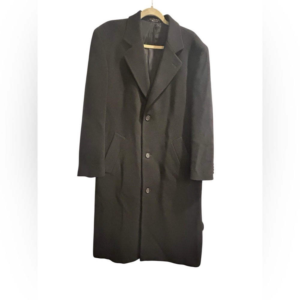 Andrew Fezza Men's Double Breasted Cashmere  Blend Italian Black Trench Coat 40R